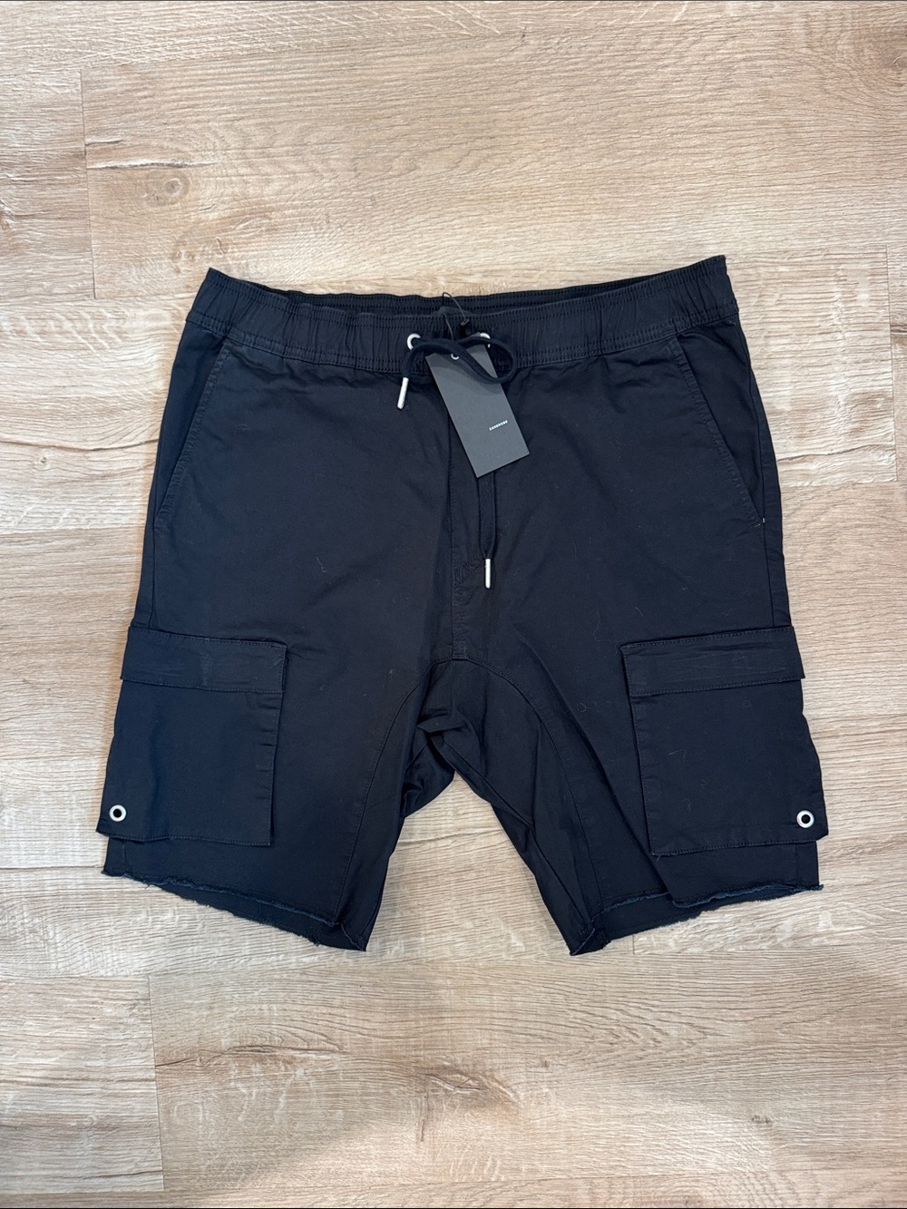 Zanerobe Black Cargo Drawstring Short Shorts
